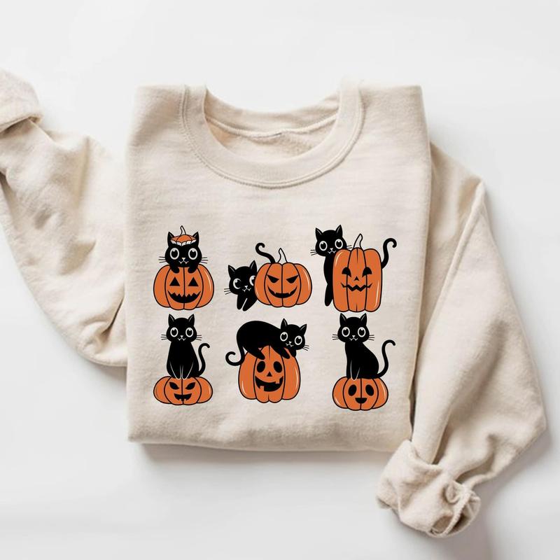 Black Cat Pumpkin Sweatshirt, Fall Sweatshirt, Halloween Sweatshirt, Black Cat Halloween Hoodie, Vintage Halloween Sweatshirt and Hoodie, Halloween Gift Idea for Cat Lovers