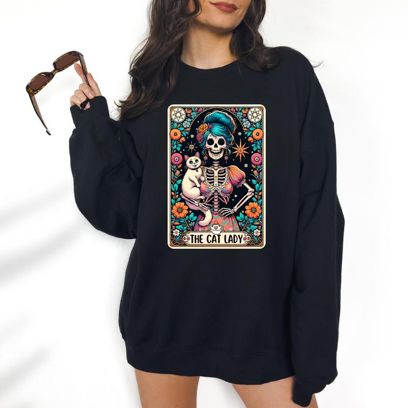 The Cat Lady - Unisex Crewneck Sweatshirt - Print is Sublimation, Tarot, Gift Idea, Relaxed Fit, Casual Apparel