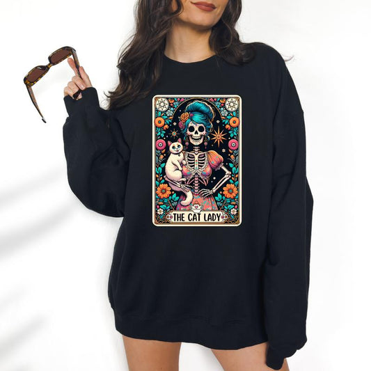 The Cat Lady - Unisex Crewneck Sweatshirt - Print is Sublimation, Tarot, Gift Idea, Relaxed Fit, Casual Apparel