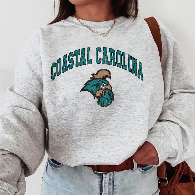 Coastal Carolina Chanticleers Vintage Football NCAA Trendy Sweatshirt, Coastal Carolina University Unisex Football NCAA Shirt, Gift For Men, Gift For Girls, Crewneck, Cotton, Sweaters, Pullover