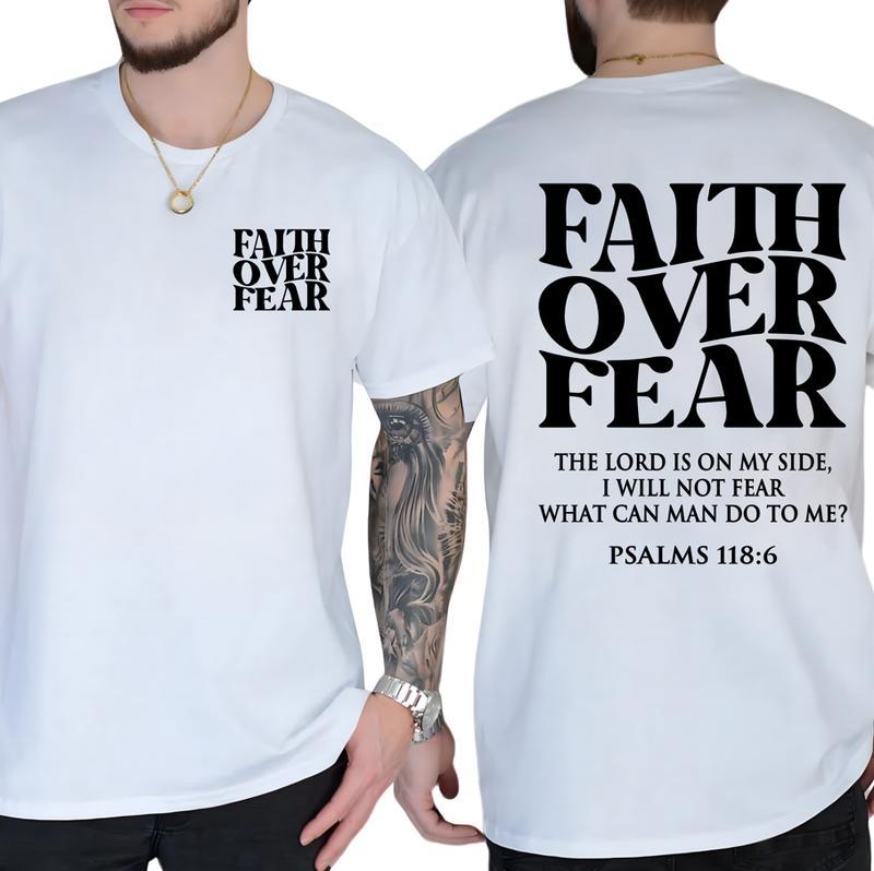 Faith Over Fear Tee Shirt, Christian T-Shirts, Jesus Shirt, Trending Shirt Summer, Classic Cotton Short Sleeve Top for Men, Tshirt Underwear