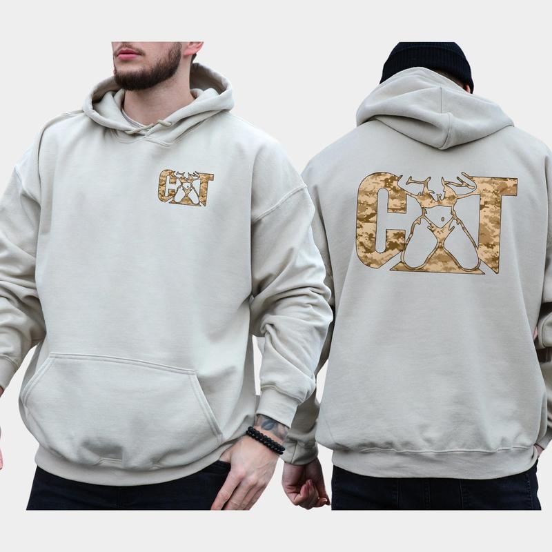 Men's Camo Cat Woman Hoodie 2-Sided, Cat with Women Sweatshirt for Men, Cotton Long Sleeve Pullover, Funny Adult Humor Tops, Classic Casual Menswear