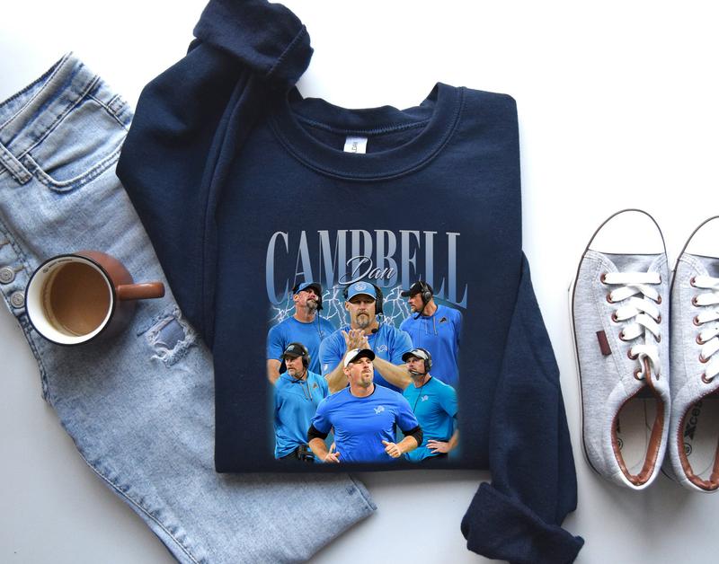 Dan Campbell Sweatshirt, Dan Campbell Classic 90s Graphic Unisex Cotton Streetwear Casual Round Neck Cotton Crewneck  Sweatshirt