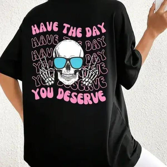 Women's Cartoon Graphic Print Round Neck Tee, Summer Clothes WomenÃ‚Â Casual Short Sleeve T-shirt for Summer Cotton Crewneck Cotton Crewneck