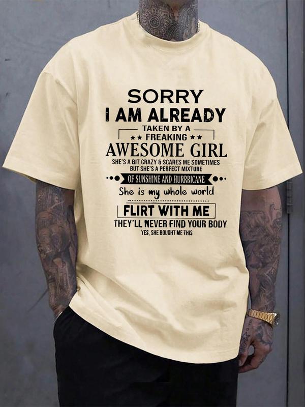 Men's Regular Fit Letter Print Round Neck Short SleeveÃ‚Â Tee, Casual Crew Neck Graphic T-shirt For Daily Wear, Fashion Comfy Men's Top For All Seasons