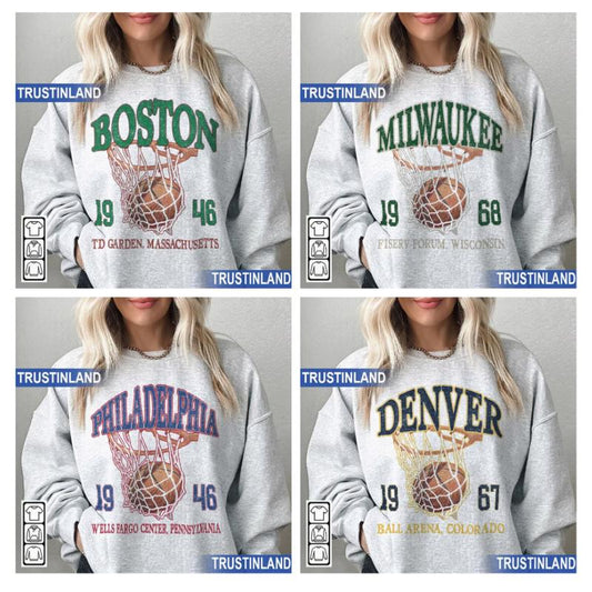 Vintage All Basketball Team Sport Grey Sweatshirt, Gift for Basketball Fan, Basketball Team Jersey