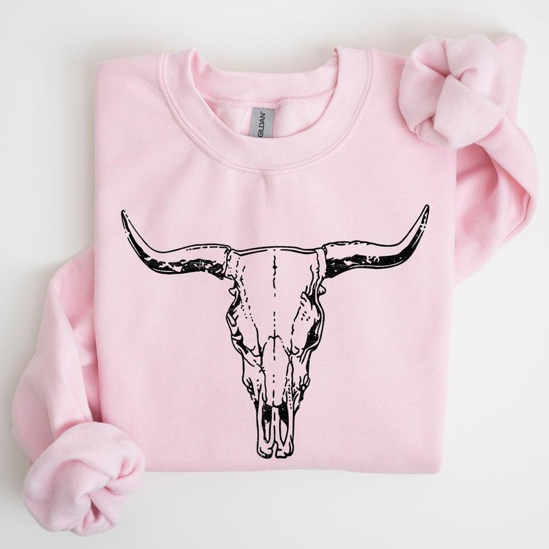 Long Horn, Cow Skull, Rodeo, Cowboy Sweatshirt Casual Comfort Womenswear ComfortableÃ‚Â Graphic