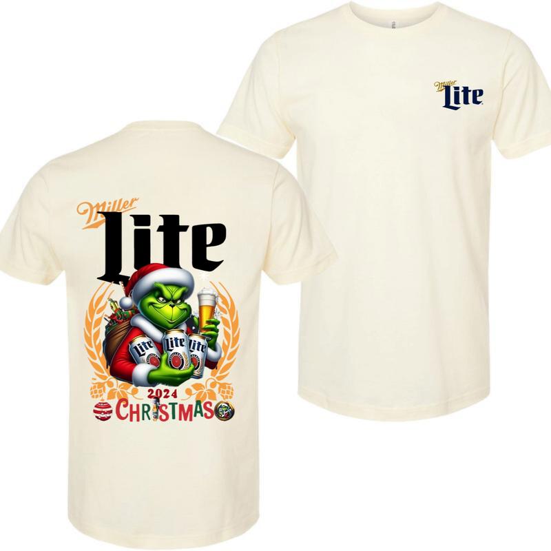 Miller Lite Christmas 2024 Grin With Beer 2 Siders T-shirt, Miller Lite Christmas Shirt, Perfect For Beer Lovers, Casual Graphic Dog T-shirt, Unisex T
