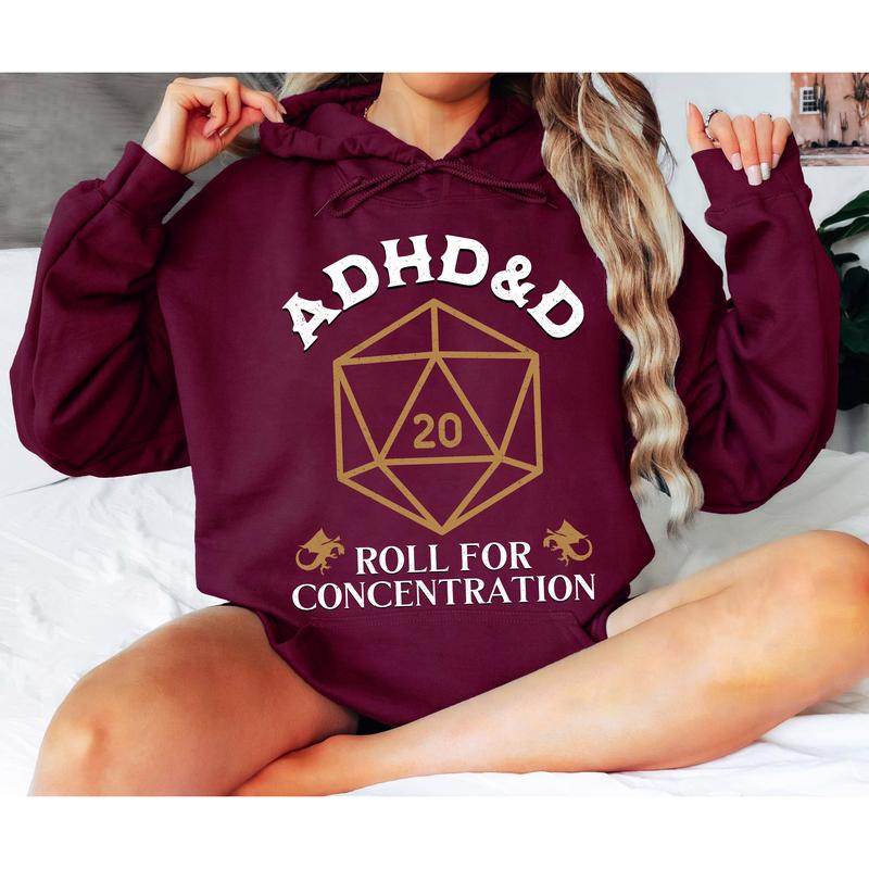 ADHD&D Roll for Concentration Shirt, ADHD Unisex Tee DnD NAT 20 Shirt, Dungeons and Dragons Dnd T-shirt, DnD Vintage Tee, RPG Gift, Dungeons and Dragons Dnd Sweatshirt Hoodie