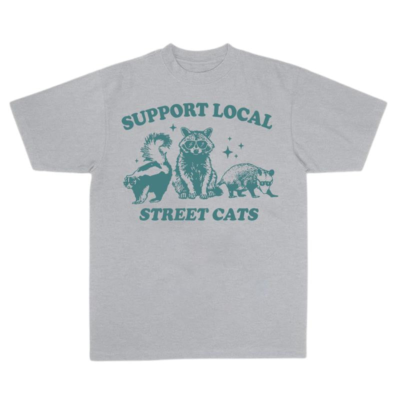 Support Your Local Street Cats Graphic T-Shirt, Retro Unisex Adult T Shirt, Vintage Raccoon T Shirt