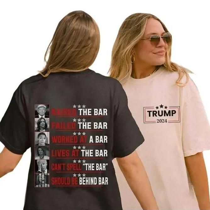 Raised The Bar Trum 2 Side T-shirt, Trum Supporter Tee, Unisex Election 2024 Shirt, Gift For Trum Fans, Unisex Cotton 2 Sided Shirt, Full Colors, Full