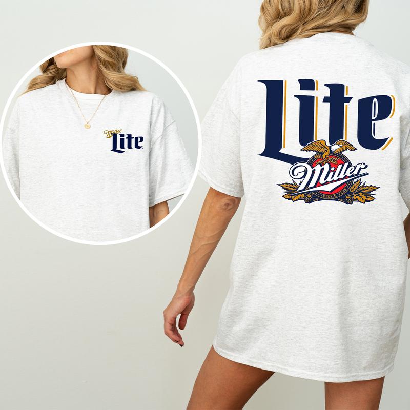 Vintage Miller Lite Beer Logo Shirt 2-Sided, Men's Miller Lite Graphic Printed Tee, Drink Shirt, Retro Cowgirl T-shirt, Soft Cotton Casual Womenswear
