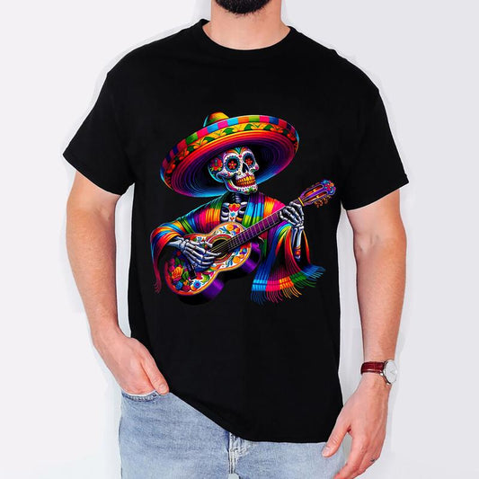Funny Cinco De Mayo Skeleton Skull Fiesta Sombreros Guitar T-Shirt