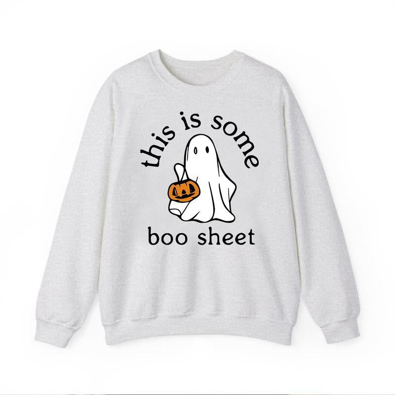 This is Some Boo Sheet, Spooky Cute Sweatshirt, Pumpkin Halloween Sweatshirt Unisex Classic Cotton Graphic Print