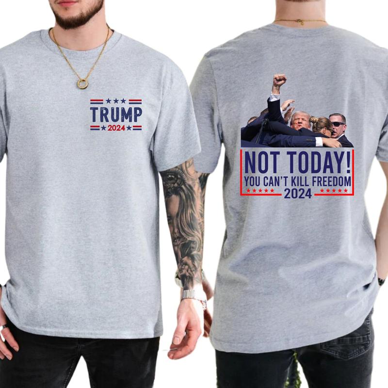 2-Side Trumpppp Shooting Shirt Trummpp Rally Shooting Shirt, Trum Bulletproof 2024, Funny Tee, Gift For Men, Casual Menswear, Classic Cotton Top, Soft Fabric Shortsleeve Shirt