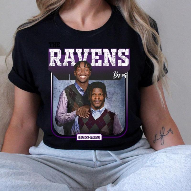 Lamar Jackson Zay Flowers Step Brothers T-shirt Classic Cotton Fabric Jersey Menswear Top Collar Decoration Graphic Medium Print Seamless Sleeve