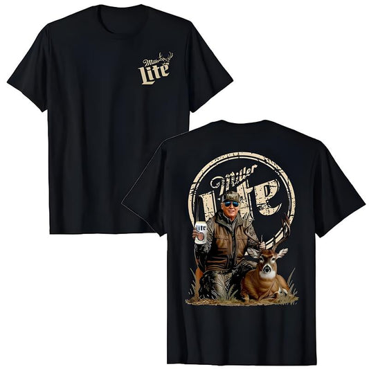 Camo Hunter Trump With Deer Miller Beer Unisex T-shirt - Lite Beer Lover - Gildan 5000 Graphic T-Shirt for Men & Women