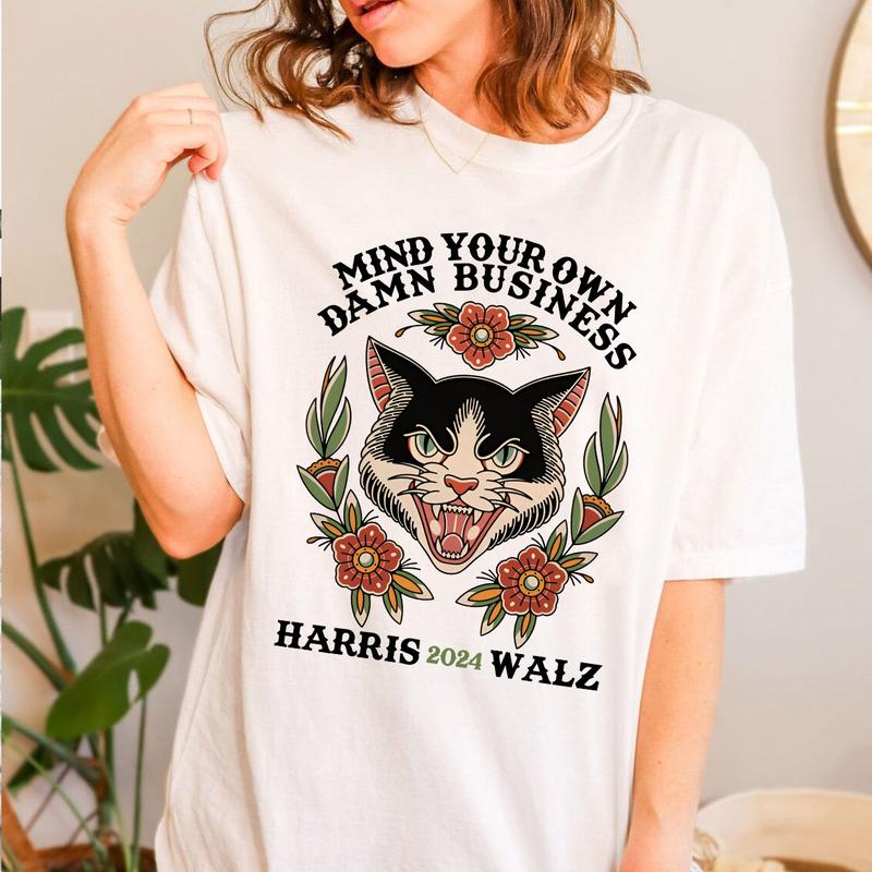 Mind Your Own Damn Business Shirt, Harris Walz 2024 Shirt, Walz Vice President Shirt, Cute Funny Cat Tshirt, We're Not Going Back Top Womenswear