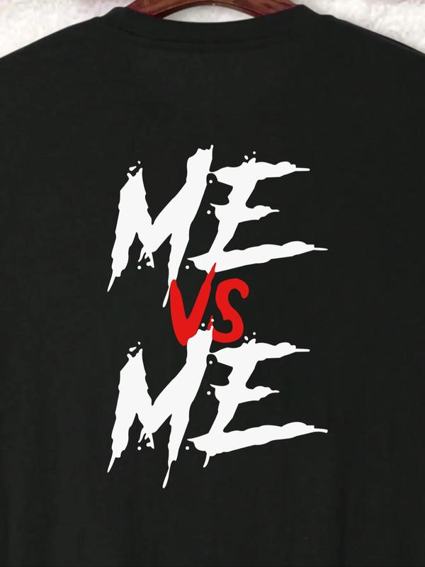 Men's Regular Fit  Me VS Me  Letter Print Round Neck Tee, Street Fashion StreetwearÃ‚Â Short Sleeve T-shirt for Daily Wear, Graphic Tees, Casual Comfy Kn
