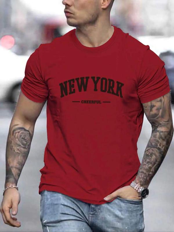 Men's Letter Print Round Neck Tee, Regular Fit Fashion Casual Short Sleeve T-shirt for Summer, Graphic Tees, Men's Streetwear Clothes for Daily Wear