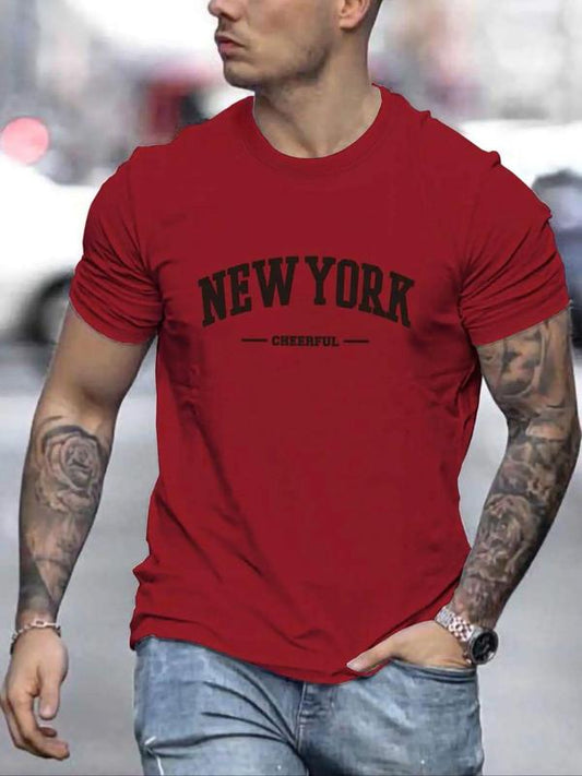 Men's Letter Print Round Neck Tee, Regular Fit Fashion Casual Short Sleeve T-shirt for Summer, Graphic Tees, Men's Streetwear Clothes for Daily Wear
