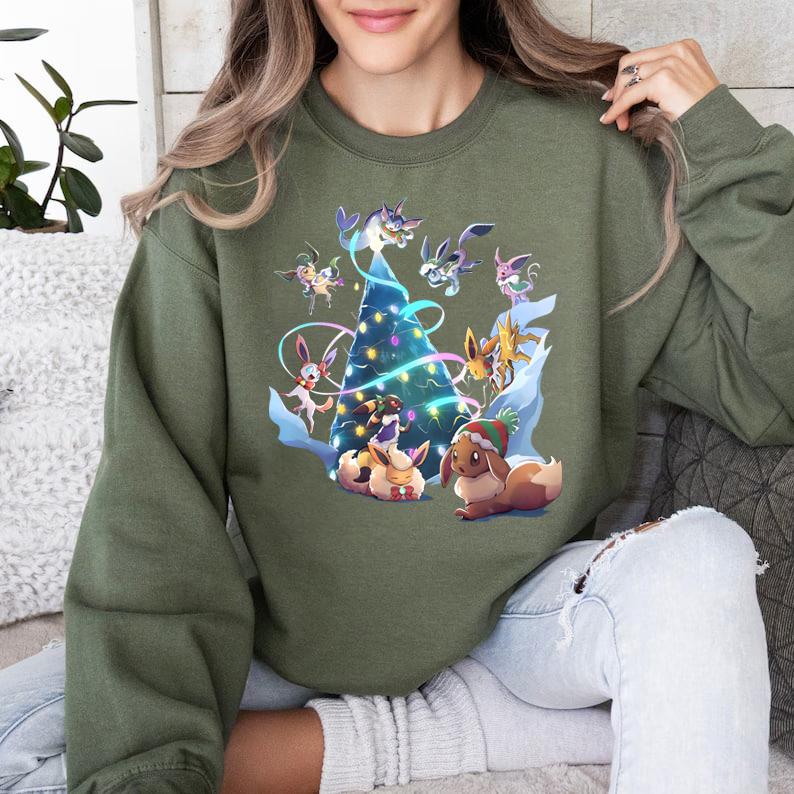 Eevee Evolutions Christmas Sweatshirt, Eevee Xmas Sweater, Sylveon, umbreon, Espeon, Flareon Anime, Anime Sweatshirt, Christmas Eevee Shirt