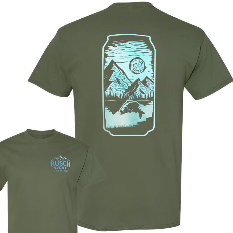 Busch Light -Beer- Busch Light Fishing 2 sided Tshirt, Casual Graphic Round Neck T-shirt for Summer, Fashion Top for Daily Wear, T shirt For Men And W