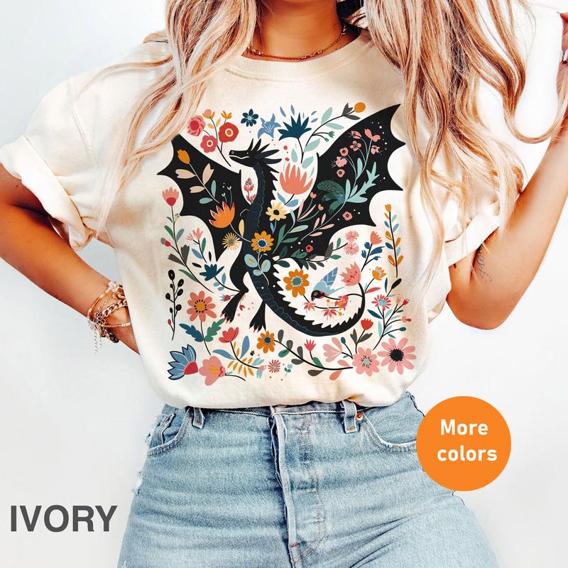 Abraxos Fantasy T-Shirt - Perfect for Book & Dragon Lovers, with Beautiful Floral Design, Unisex T-shirt, Gift for Him, Gift for Her, Crew Neck, Trend