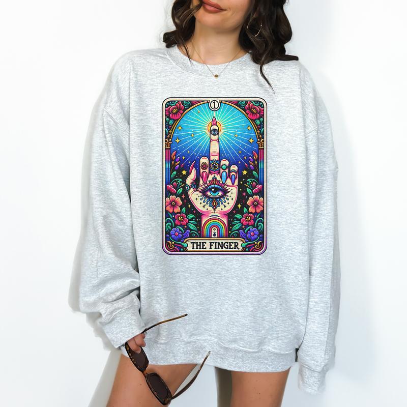 The Finger Tarot- Unisex Crewneck Sweatshirt - Print is Sublimation, Christmas Crewneck, Gift Idea, Relaxed Fit, Casual Apparel