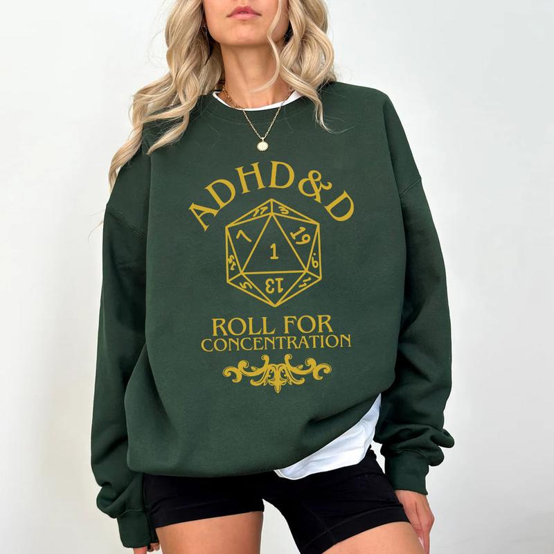 ADHD&D Roll for Concentration Sweatshirt, Dungeons and Dragons T-shirt, DnD Tee, ADHD shirt, RPG Gift, Dungeons Master Sweatshirt, D20 Shirt, Nat 1