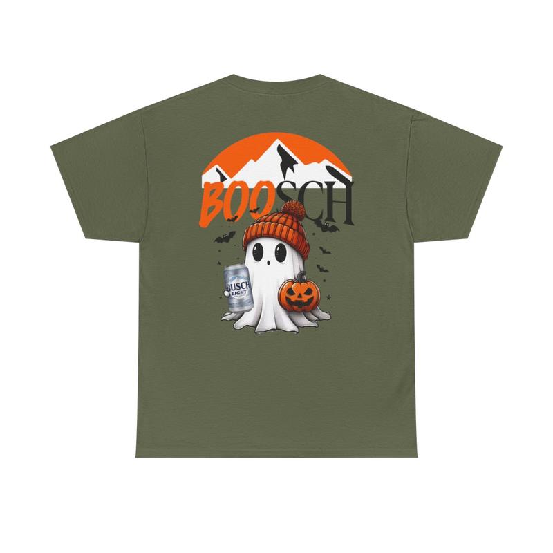 Boosch Light Unisex Heavy Cotton Tee - Busch Light Shirt - Halloween Shirt - Fall - Ghost Shirt - Bats - Boo - 2 Sided T Shirt - Gift for Men and Women