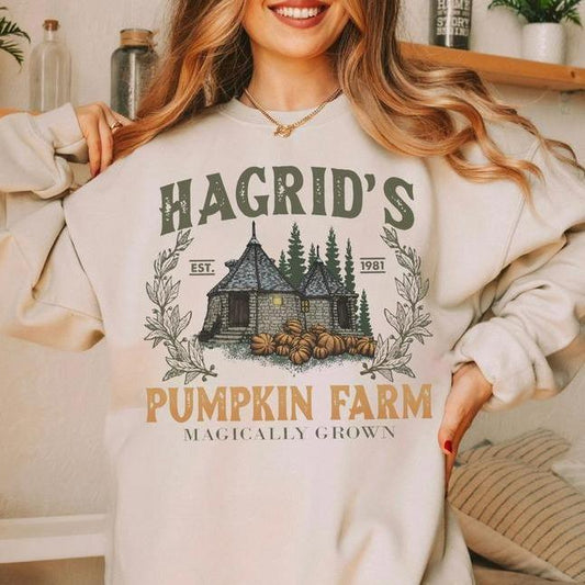 Hagrid's Pumpkin Patch Sweatshirt - Tshirt - Hoodie, Vintage Fall Shirt, Retro Halloween Shirt, Wizard Halloween Shirt Casual Collar Comfort Cotton