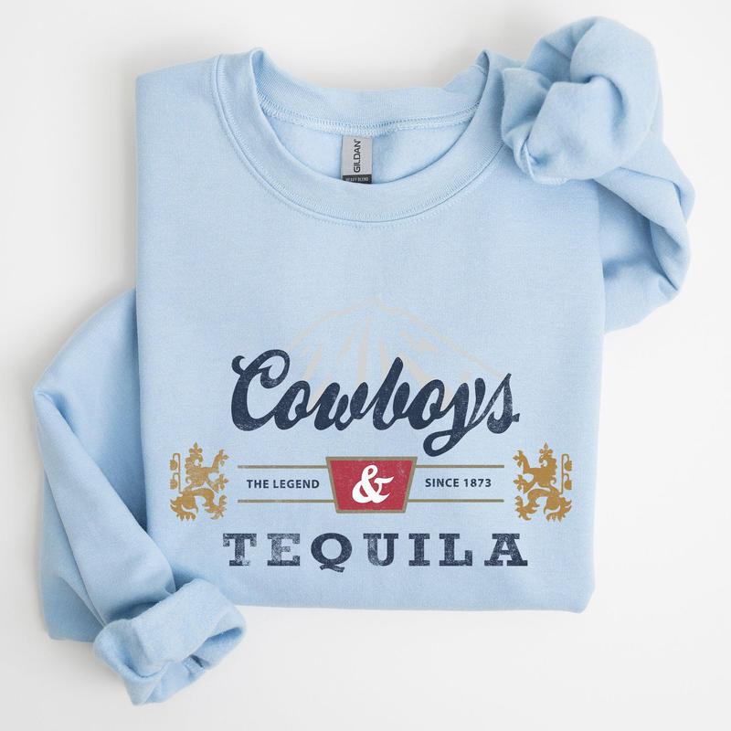 Cowboys and Tequila, Retro, Beer, Vintage, Cowboy Sweatshirt, Women's Crew Neck, Crewneck Casual Comfort Womenswear ComfortableÃ‚Â Graphic