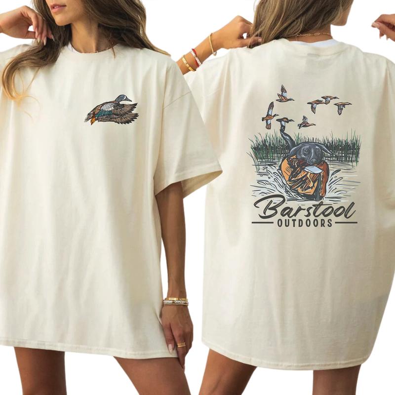 Vintage Barstool Outdoors Duck Hunt 2 Sided Shirt, Mallard Hunting Tshirt, Unisex Graphic Printed Tee, Cotton Shortsleeve Casual Womenswear, Daily Wom