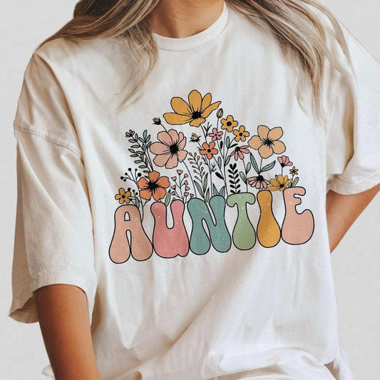 Comfort Colors Auntie Wildflower Shirt, Auntie Floral Gifts for Aunt, Mothers Day Shirt, Floral Auntie Shirts, Gift for Auntie, Cool Aunt Tshirt, Aunt