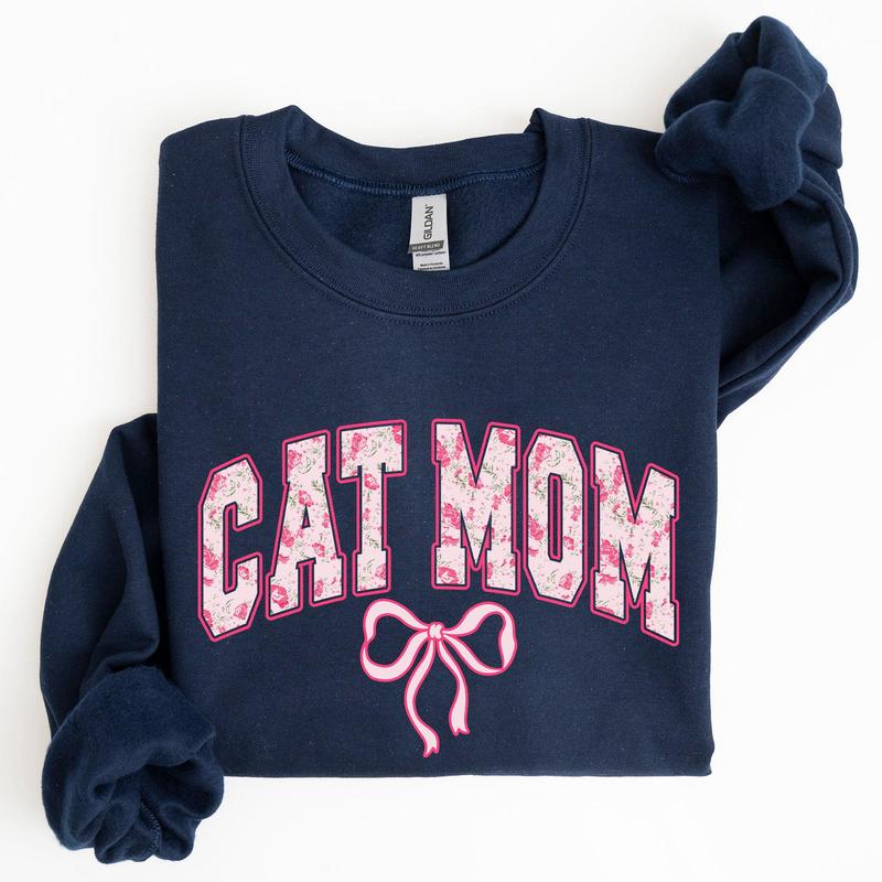 Cat Mom, Coquette, Pink Bows, Trend, Girly, Soft Girl Era Sweatshirt, Women's Crew Neck, Crewneck Casual Comfort Womenswear ComfortableÃ‚Â Graphic
