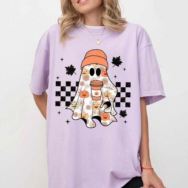 Retro Ghost T-Shirt, Fall Shirt, Shirt For Women, Retro Fall Shirt, Vintage Ghost T-shirts, Retro Halloween Shirts, Witch Shirt, Ghost Halloween Shirt