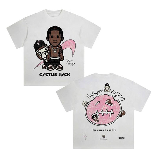 Look Mom Travis Cactus Jack Can Fly Vintage 90s Graphic Tees, 2 Sides Cotton Vintage Shirt To Match Sneaker Hiphop Clothing Rapper Merch Shirt, Hiphop Tour Concert 2024, Gift For Fan Y2K Aesthetic Hoodie Sweatshirt