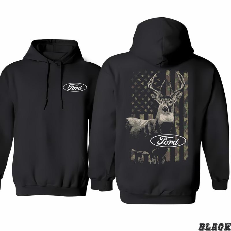 Ford Oval Truck Hunting Camo American Flag Deer Hoodie, Perfect For Every Occasion, Find Your Perfect Fit, Colorful Varieties, Classic Cotton, Unisex