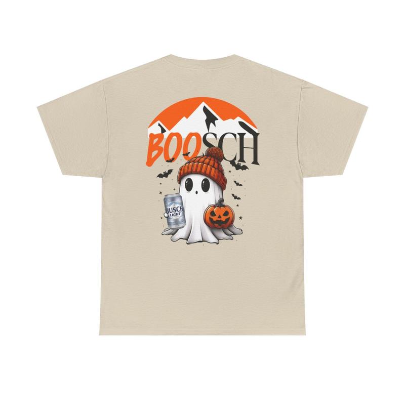 Boosch Light Unisex Heavy Cotton Tee - Busch Light Shirt - Halloween Shirt - Fall - Ghost Shirt - Bats - Boo - 2 Sided T Shirt - Gift for Men and Women