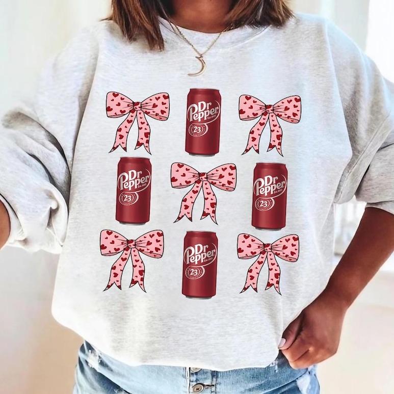 Dr Pepper Pink Bow Coquette Sweatshirt, Cute Pink Soda Drink Sweatshirt, Aesthetic Girly Dr Pepper Lover Gift Soda Lover Sweatshirt