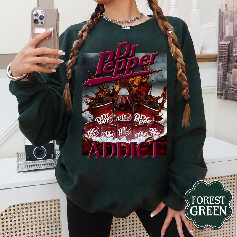 Dr Pepper Addict T-Shirt Streetwear Crewneck Made to Order, Menswear Cotton Top, Medium Comfort, Casual Retro Soda Drink Enthusiast Shirt