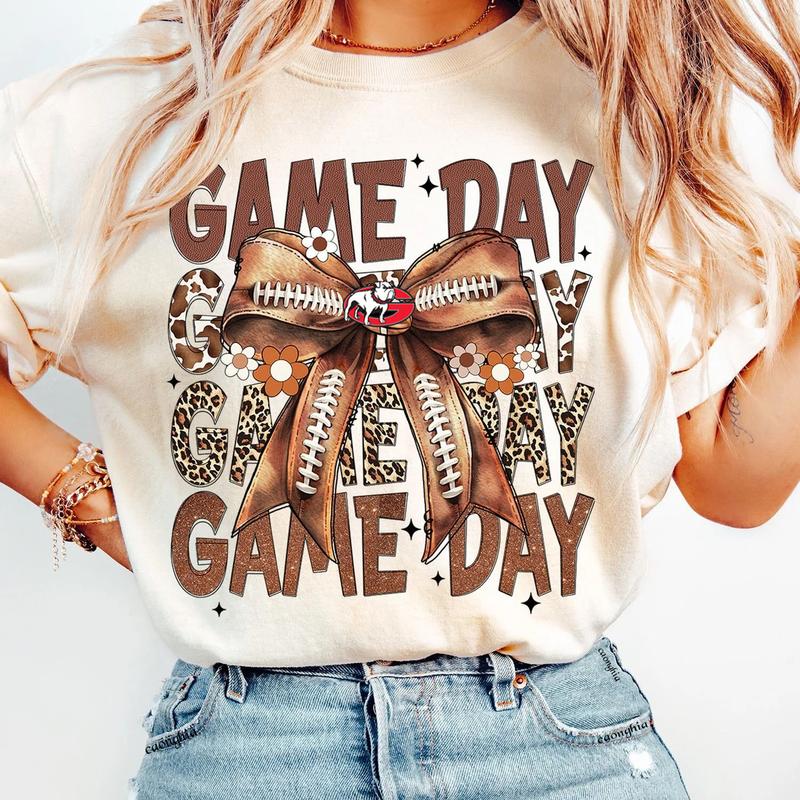 Vintage Georgia Football Coquette Bow Game Day Shirt, Gameday Women's Sweatshirt Cotton Fit Top Womenswear