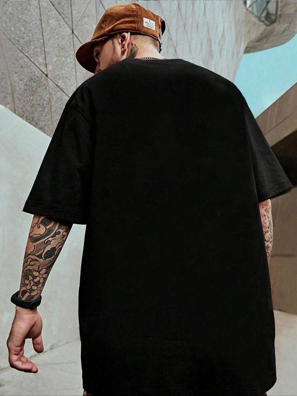 Men's Regular Fit Letter & Skeleton Print Drop Shoulder Tee, Back To School Outfits,Â Street Fashion Casual StreetwearÂ Round Neck Short Sleeve T-Shirt For Daily Wear, Menswear, Graphic Tees,Â Summer Outfits 2024