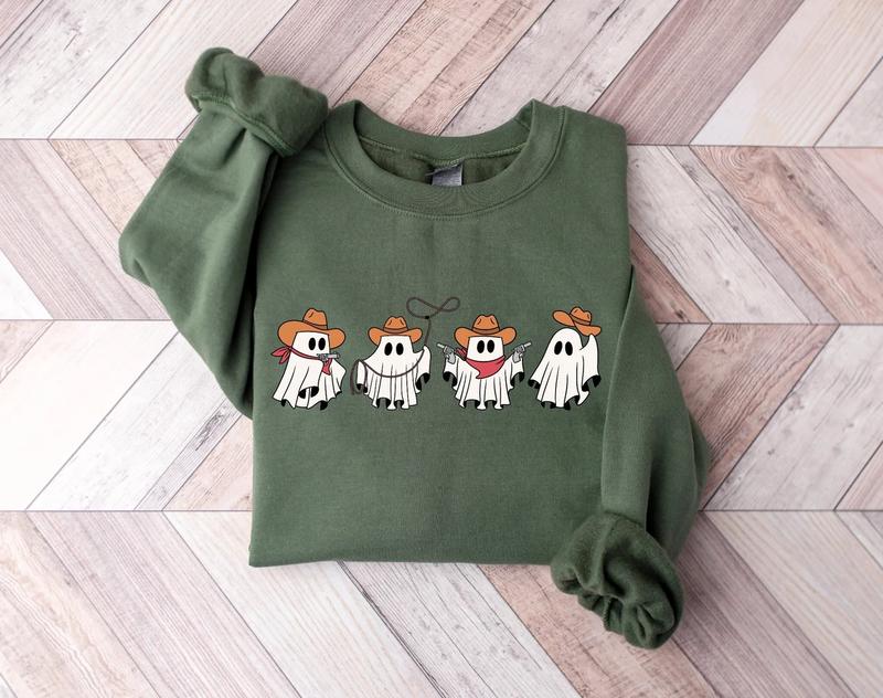 Cowboy Ghosts Sweatshirt, Halloween Cowgirl Ghosts Sweatshirt,Howdy Halloween, Ghost Boo, Western Cute Ghost Sweatshirt Unisex Classic Cotton