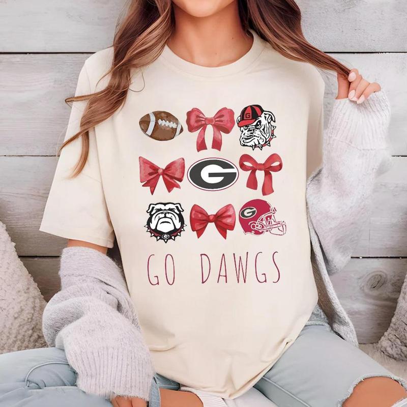 Georgia Bulldogs Bows Go Dawgs Shirt ,Coquette Bows Football Mascot Sports,Bulldogs Team Shirt, Game Day Shirt, Bulldogs Fan Shirt, Bulldogs School Spirit Womenswear Cotton Women Graphic Crewneck