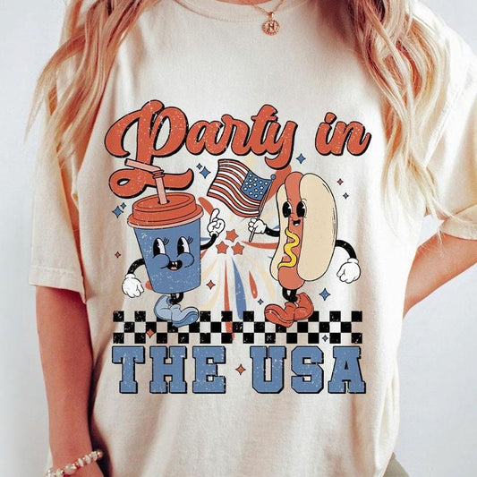 Retro Party In The USA Shirt, 4th Of July Shirts, Gift For Her, Indenpendence Day Gifts, Funny Fourth Of July Shirts, USA Hot Dog Funny Tee, USA Patri