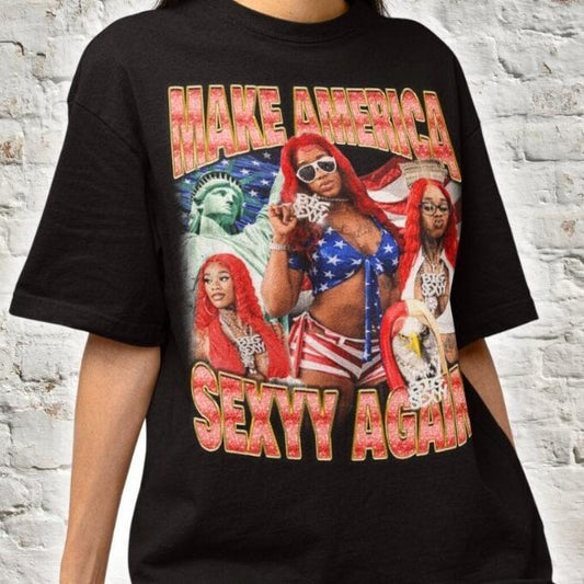 Sexy Red T-Shirt - 'Make America Sexy Again' Vintage Bootleg Tee, Funny USA Y2K Unisex Short Sleeve Shirt, Perfect Gift for Him & Her, Ideal for Birth