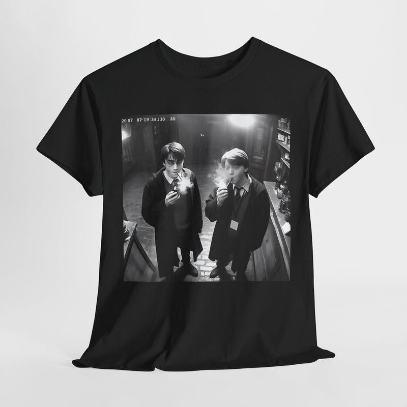 Harry and Ron Smoking T-Shirt, Potter Shirt, Wizarding Fan Shirt, Potterhead Christmas Birthday Gift Potter Book Funny 90s Vintage Meme Shirt Crewneck
