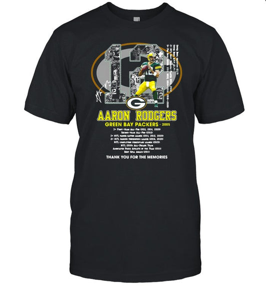 12 Aaron Rodgers Green Bay Packers 2005 thank you for the memories signatures shirt